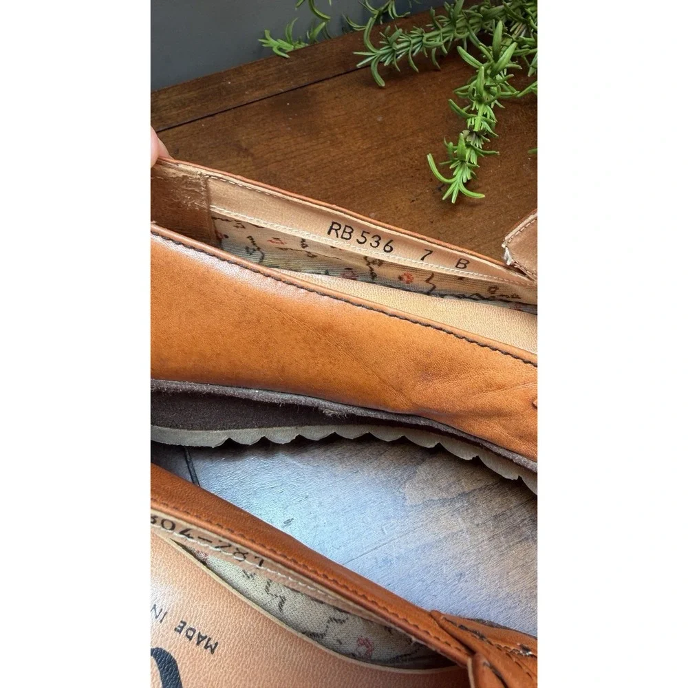 VTG Womens Nina Italian Orange Leather Loafers Wedge Shoes Slip on Size 7B Rb536